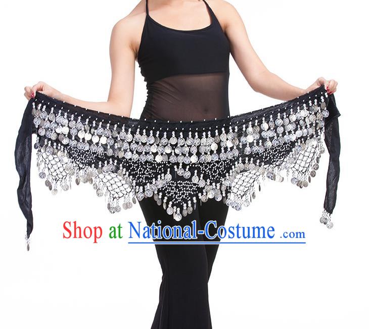 Asian Indian Belly Dance Paillette Black Waistband Accessories India Raks Sharki Belts for Women