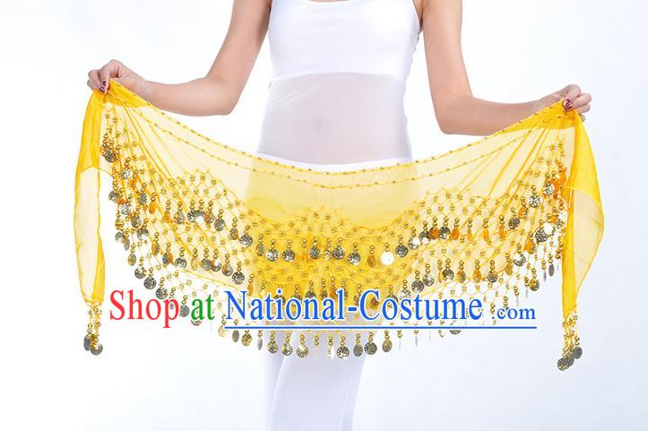 Asian Indian Belly Dance Yellow Silk Waistband Accessories India Raks Sharki Belts for Women