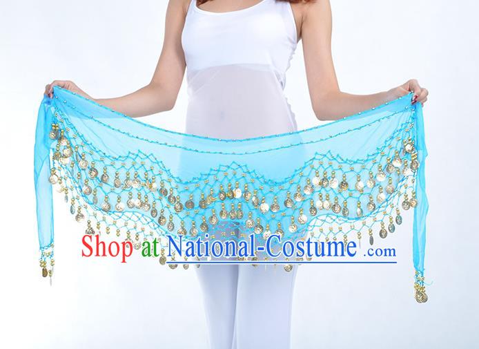 Asian Indian Belly Dance Blue Silk Waistband Accessories India Raks Sharki Belts for Women