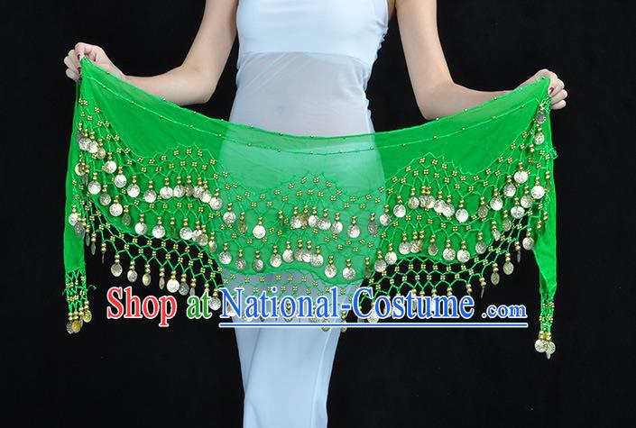 Asian Indian Belly Dance Green Silk Waistband Accessories India Raks Sharki Belts for Women