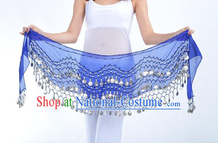 Asian Indian Belly Dance Argent Paillette Royalblue Silk Waistband Accessories India Raks Sharki Belts for Women