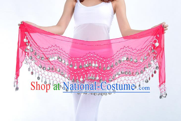 Asian Indian Belly Dance Argent Paillette Rosy Silk Waistband Accessories India Raks Sharki Belts for Women