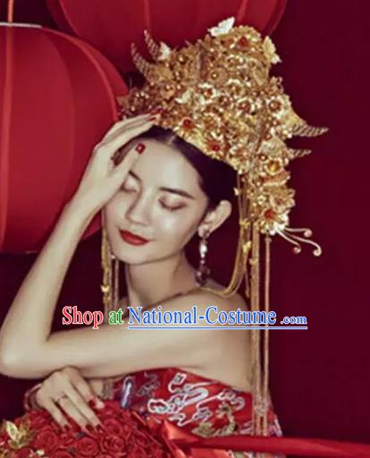 Chinese Handmade Classical Hair Accessories Ancient Wedding Phoenix Coronet Hanfu Headwear for Women