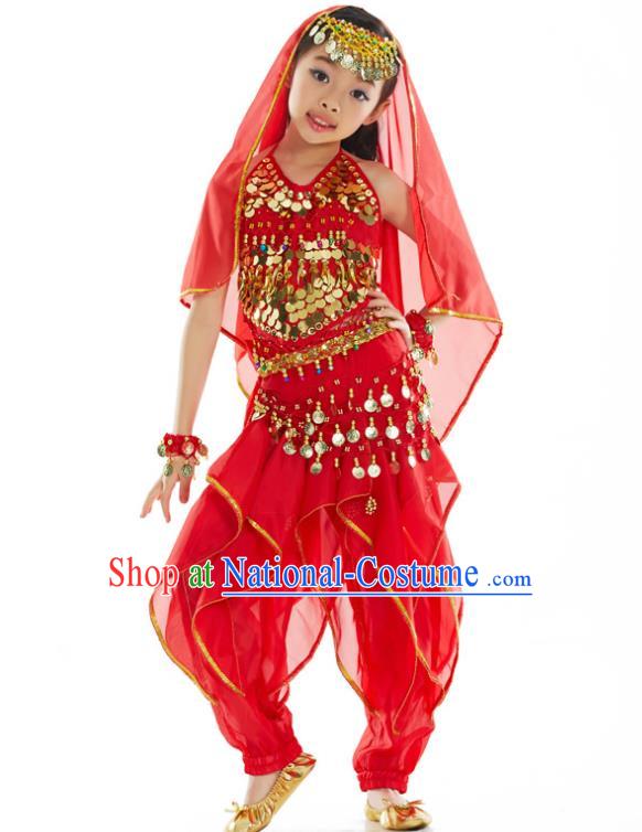 Asian Indian Belly Dance Costume Stage Performance India Raks Sharki Red Dress for Kids