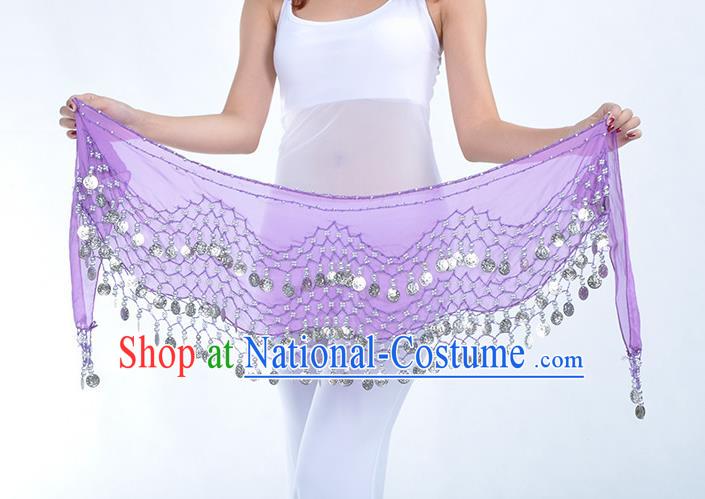 Asian Indian Belly Dance Argent Paillette Purple Silk Waistband Accessories India Raks Sharki Belts for Women