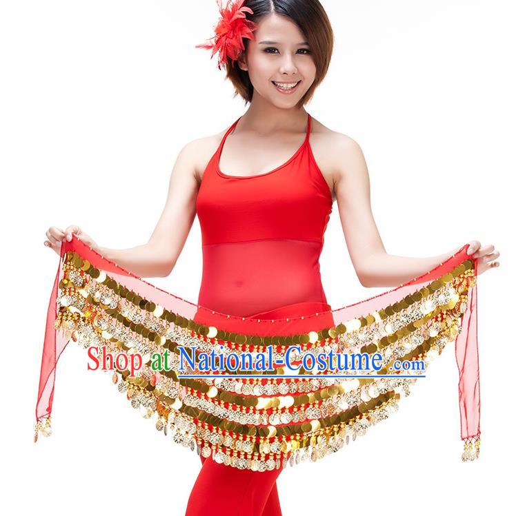 Asian Indian Belly Dance Paillette Waist Chain Red Waistband India Raks Sharki Belts for Women