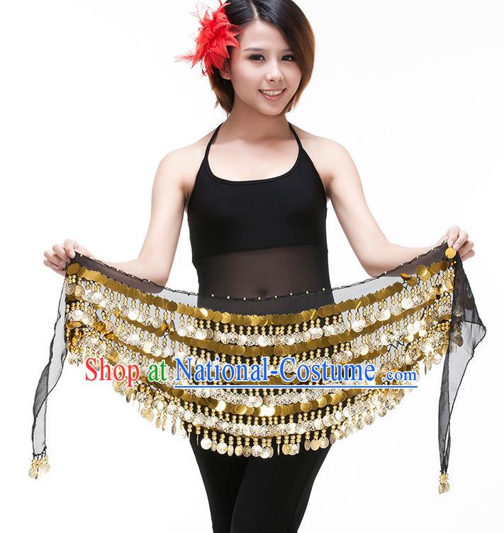 Asian Indian Belly Dance Paillette Waist Chain Black Waistband India Raks Sharki Belts for Women