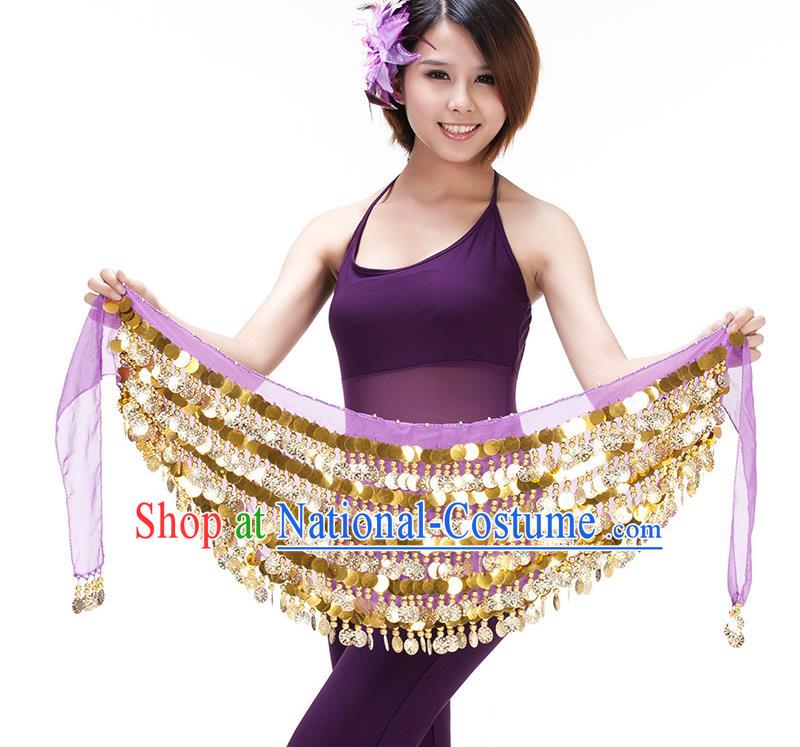 Asian Indian Belly Dance Paillette Waist Chain Purple Waistband India Raks Sharki Belts for Women