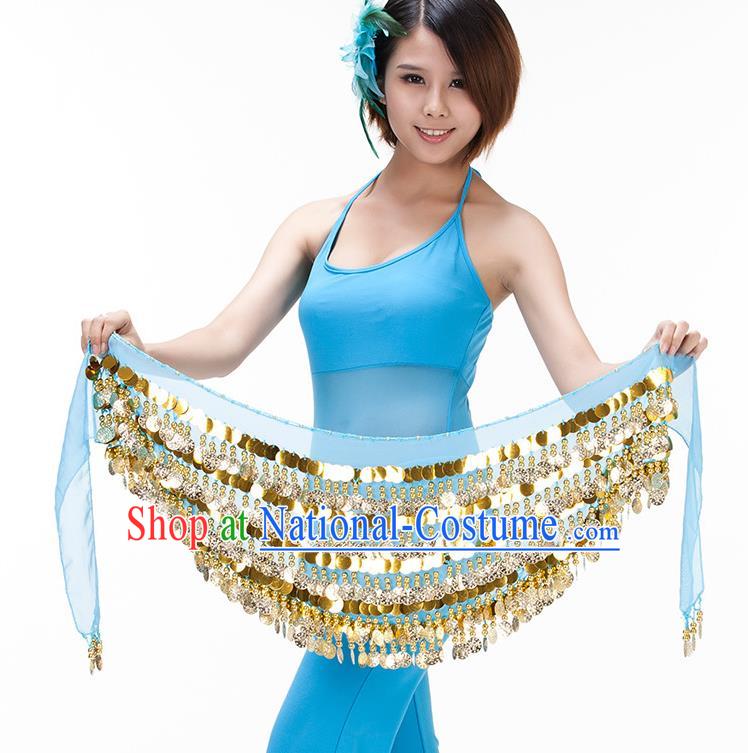 Asian Indian Belly Dance Paillette Waist Chain Blue Waistband India Raks Sharki Belts for Women