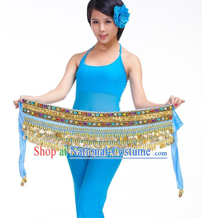 Asian Indian Belly Dance Blue Waistband Accessories India Raks Sharki Diamante Belts for Women