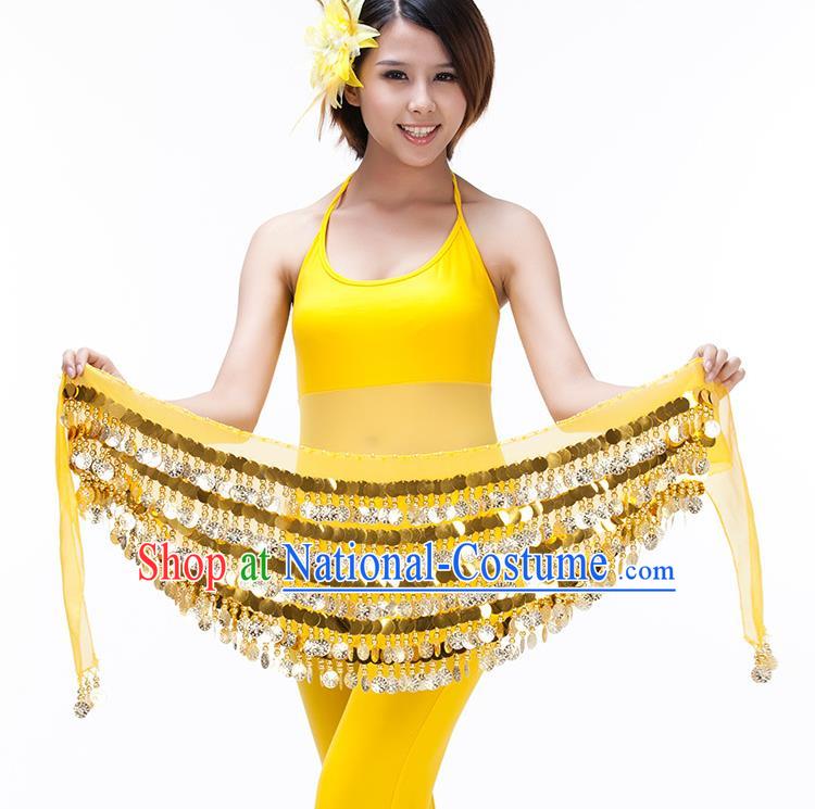 Asian Indian Belly Dance Paillette Waist Chain Yellow Waistband India Raks Sharki Belts for Women