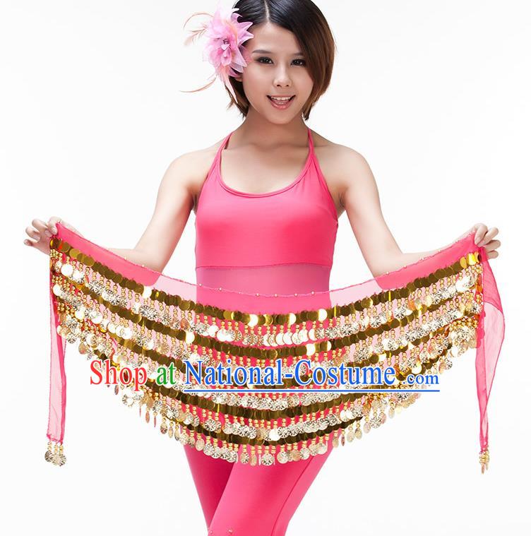 Asian Indian Belly Dance Paillette Waist Chain Peach Pink Waistband India Raks Sharki Belts for Women