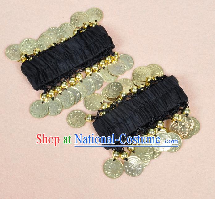 Oriental Indian Belly Dance Accessories Black Bracelets India Stage Performance Golden Coin Bangle for Women