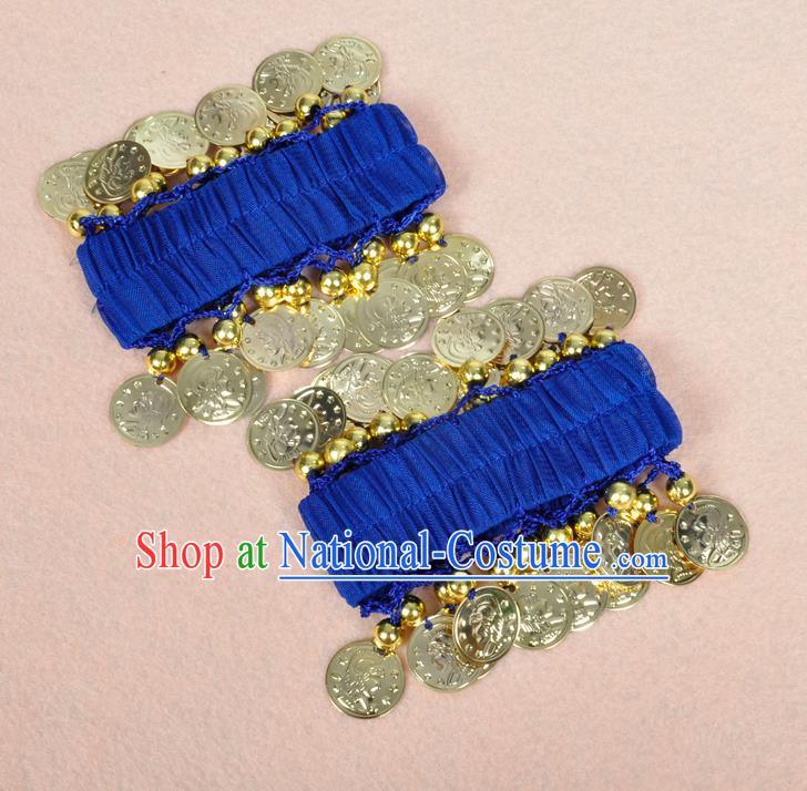 Oriental Indian Belly Dance Accessories Royalblue Bracelets India Stage Performance Golden Coin Bangle for Women