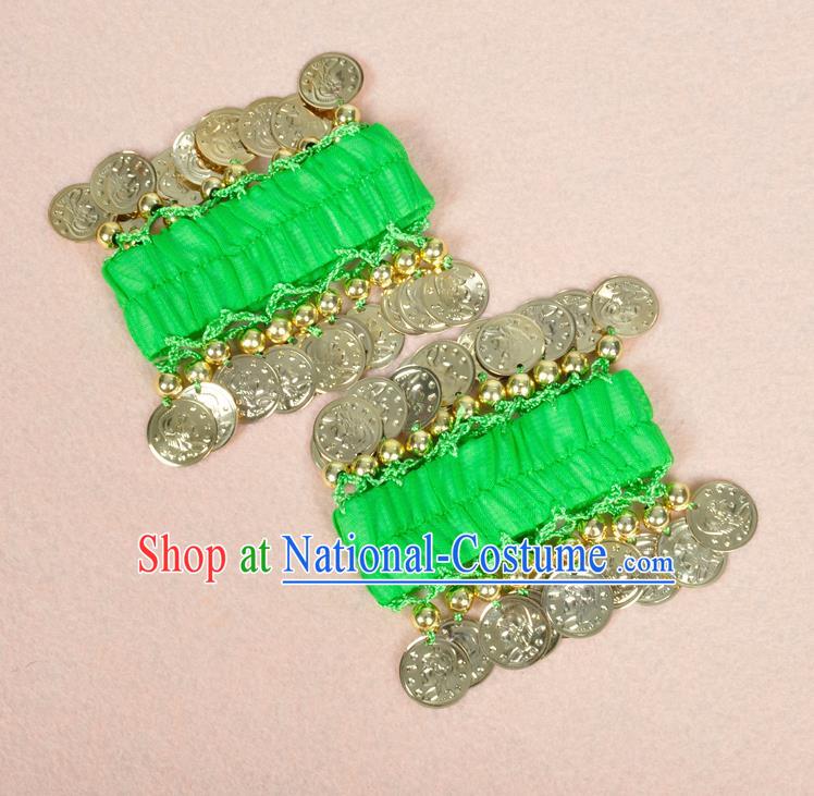 Oriental Indian Belly Dance Accessories Green Bracelets India Stage Performance Golden Coin Bangle for Women