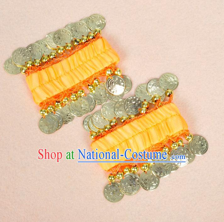 Oriental Indian Belly Dance Accessories Orange Bracelets India Stage Performance Golden Coin Bangle for Women