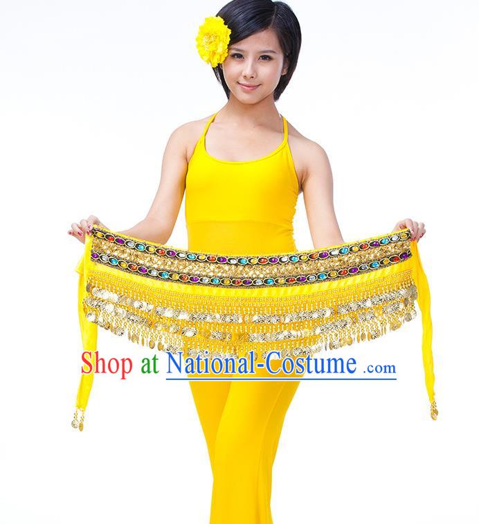 Asian Indian Belly Dance Yellow Waistband Accessories India Raks Sharki Diamante Belts for Women