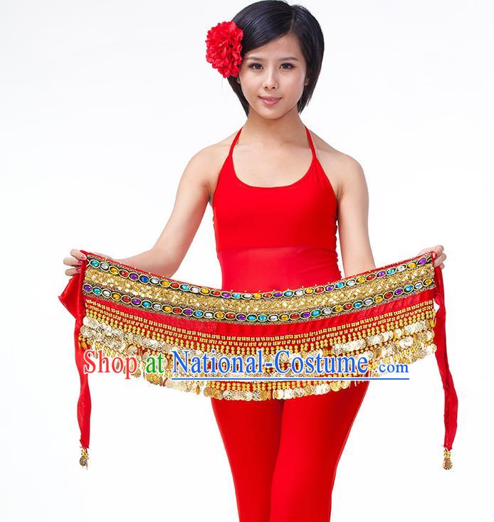 Asian Indian Belly Dance Red Waistband Accessories India Raks Sharki Diamante Belts for Women