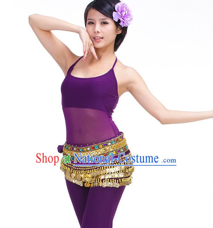 Asian Indian Belly Dance Purple Waistband Accessories India Raks Sharki Diamante Belts for Women