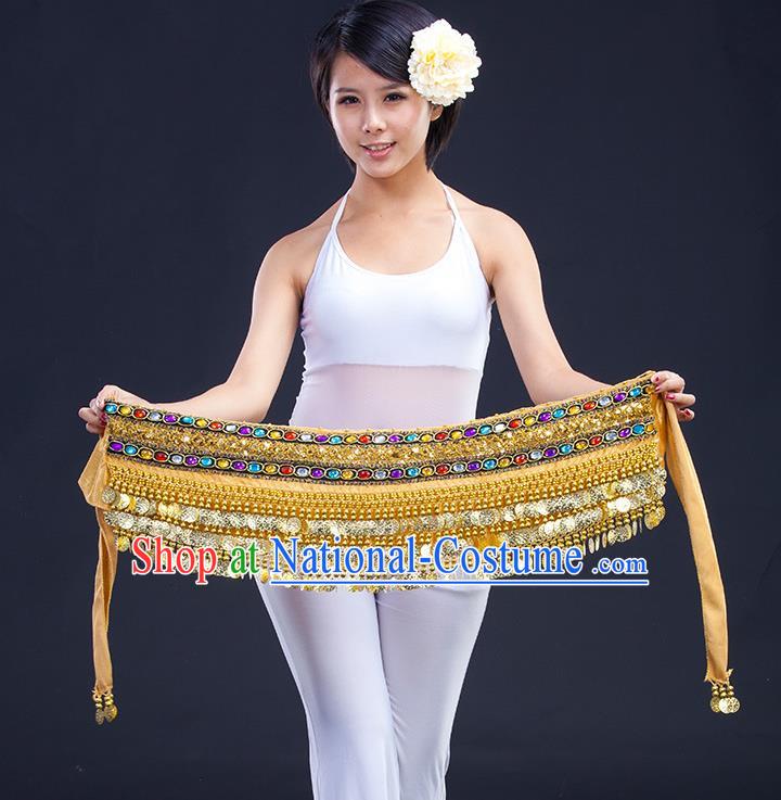 Asian Indian Belly Dance Golden Waistband Accessories India Raks Sharki Diamante Belts for Women