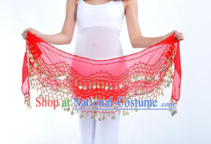 Asian Indian Belly Dance Red Silk Waistband Accessories India Raks Sharki Belts for Women