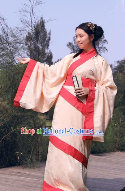 Chinese Ancient Han Dynasty Costume Princess Hanfu Curving-front Robe for Women