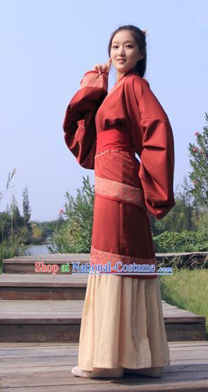 China Ancient Han Dynasty Palace Lady Costume Hanfu Curving-front Robe for Women