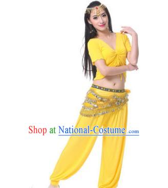 Asian Indian Belly Dance Costume Stage Performance Yellow Outfits, India Raks Sharki Dress for Women