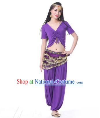 Asian Indian Belly Dance Costume Stage Performance Purple Outfits, India Raks Sharki Dress for Women