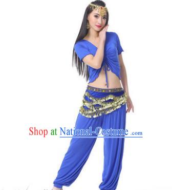 Asian Indian Belly Dance Costume Stage Performance Deep Blue Outfits, India Raks Sharki Dress for Women