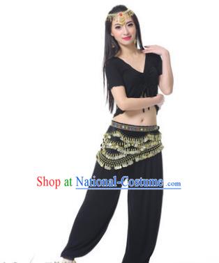 Asian Indian Belly Dance Costume Stage Performance Black Outfits, India Raks Sharki Dress for Women