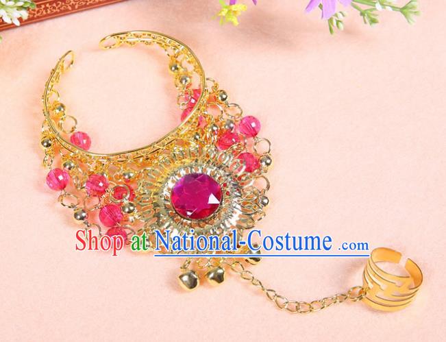 Asian Indian Belly Dance Accessories Bracelet India National Dance Rosy Crystal Bangle for Women