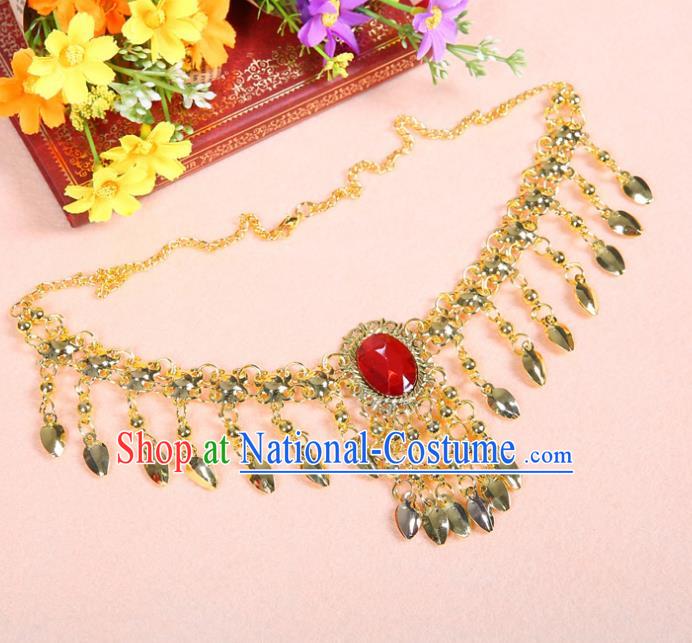 Asian Indian Belly Dance Accessories Necklace India National Dance Red Crystal Necklet for Women