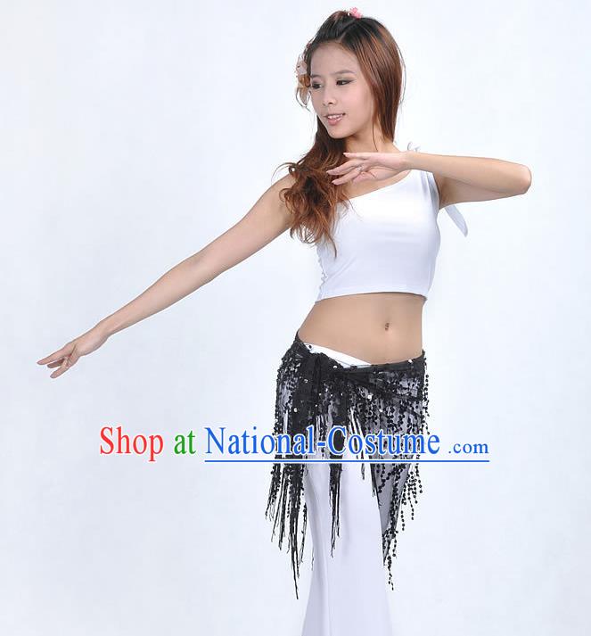 Asian Indian Belly Dance Paillette Black Buttocks Scarf Waistband India Raks Sharki Belts for Women