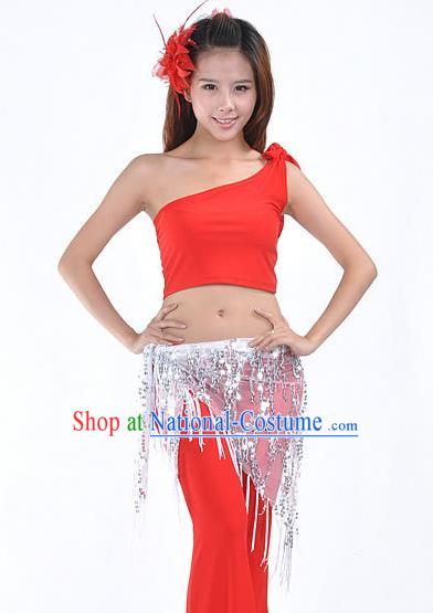 Asian Indian Belly Dance Paillette White Buttocks Scarf Waistband India Raks Sharki Belts for Women