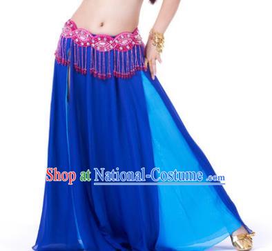 Asian Indian Belly Dance Costume Stage Performance Royalblue Skirt, India Raks Sharki Slit Dress for Women