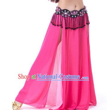 Asian Indian Belly Dance Costume Stage Performance Rosy Skirt, India Raks Sharki Slit Dress for Women