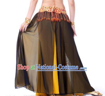 Asian Indian Belly Dance Costume Stage Performance Black and Yellow Skirt, India Raks Sharki Slit Dress for Women