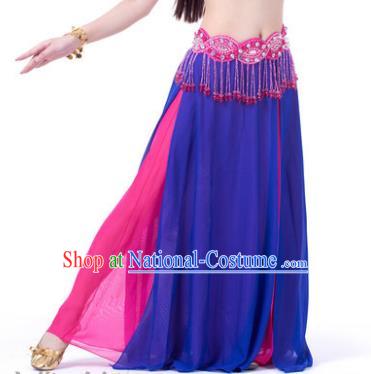 Asian Indian Belly Dance Costume Stage Performance Royalblue and Rosy Skirt, India Raks Sharki Slit Dress for Women