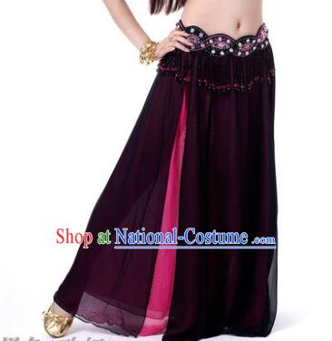 Asian Indian Belly Dance Costume Stage Performance Purple and Rosy Skirt, India Raks Sharki Slit Dress for Women