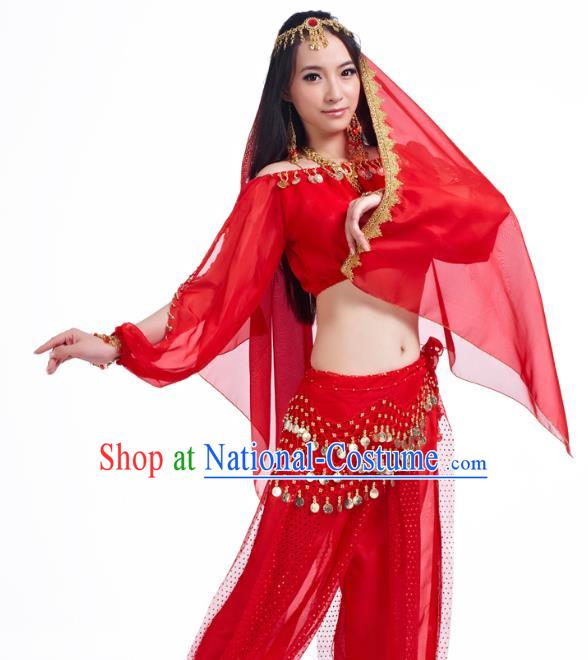 Asian Indian Belly Dance Hair Accessories Frontlet and Red Veil for Women