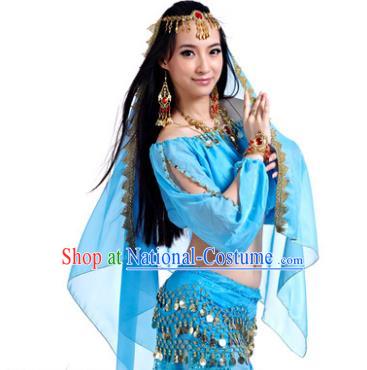 Asian Indian Belly Dance Hair Accessories Frontlet and Blue Veil for Women