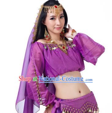 Asian Indian Belly Dance Hair Accessories Frontlet and Purple Veil for Women