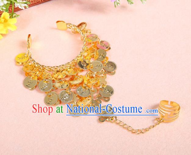 Asian Indian Belly Dance Accessories Bracelet India National Dance Bangle with Ring for Women