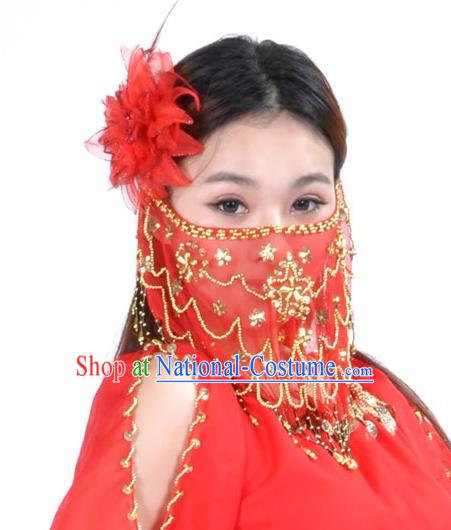 Asian Indian Belly Dance Red Veil India National Dance Mask Veil for Women