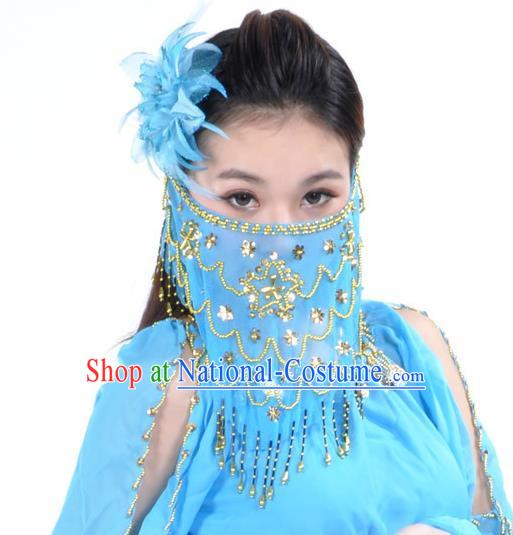 Asian Indian Belly Dance Blue Veil India National Dance Mask Veil for Women