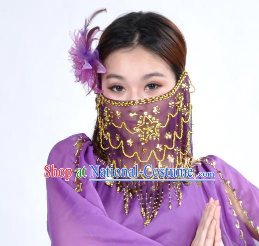 Asian Indian Belly Dance Purple Veil India National Dance Mask Veil for Women