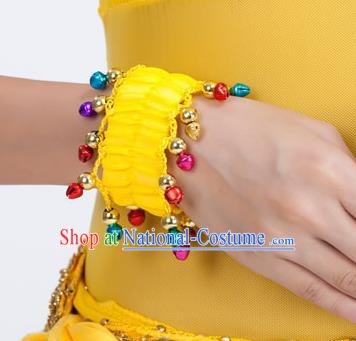 Oriental Indian Belly Dance Accessories Yellow Bracelets India Raks Sharki Bells Bangle for Women