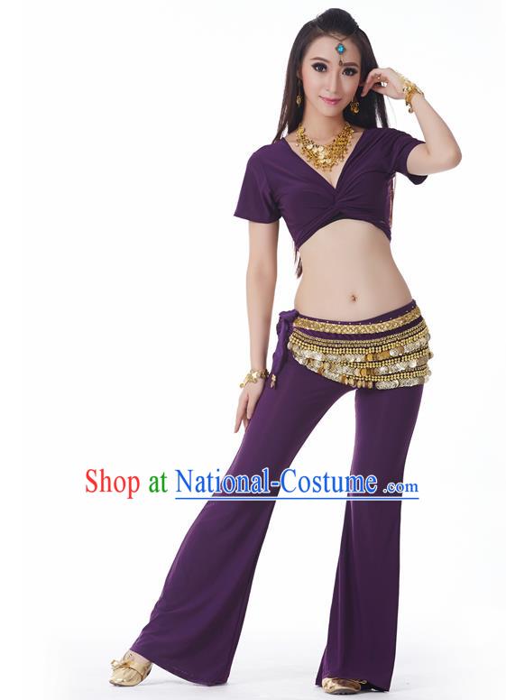 Asian Indian Belly Dance Costume Stage Performance Yoga Purple Outfits, India Raks Sharki Dress for Women