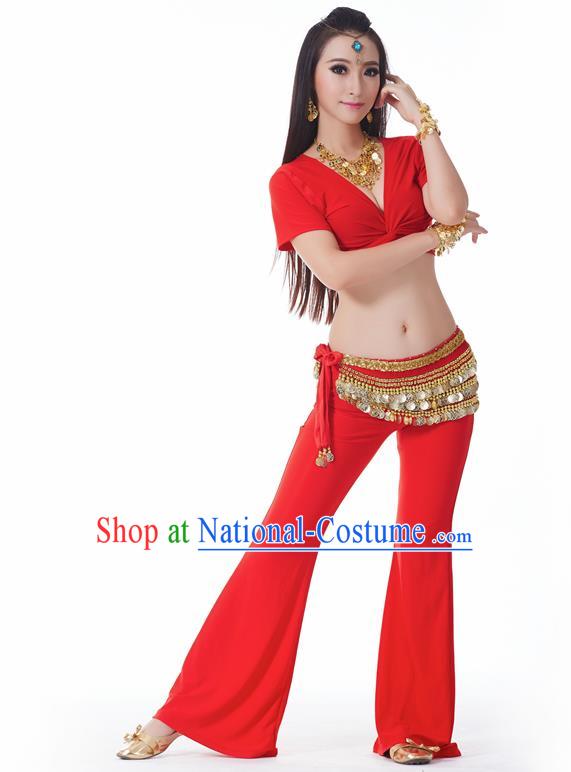 Asian Indian Belly Dance Costume Stage Performance Yoga Red Outfits, India Raks Sharki Dress for Women